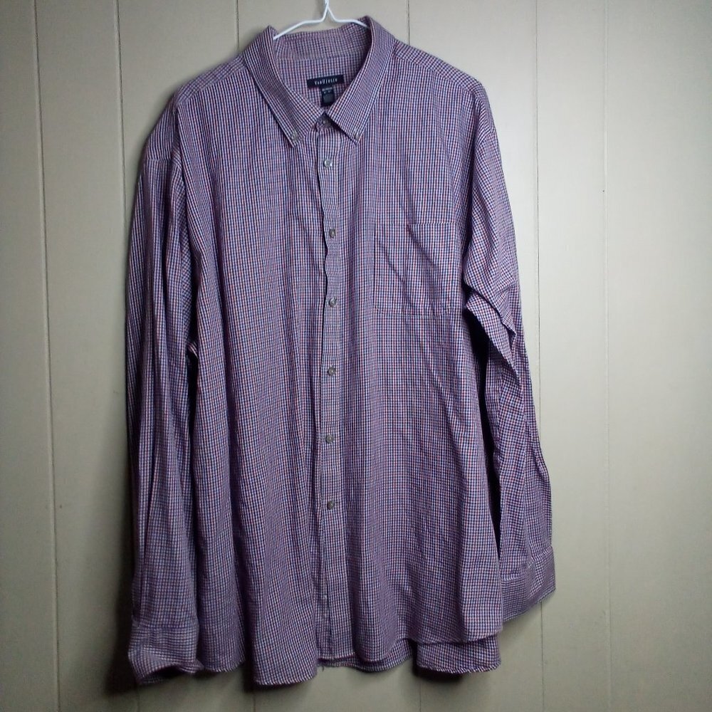 Van Heusen Button Down Shirt Xxl 18-18 1/2 Long Sleeve Plaid Red Purple Black